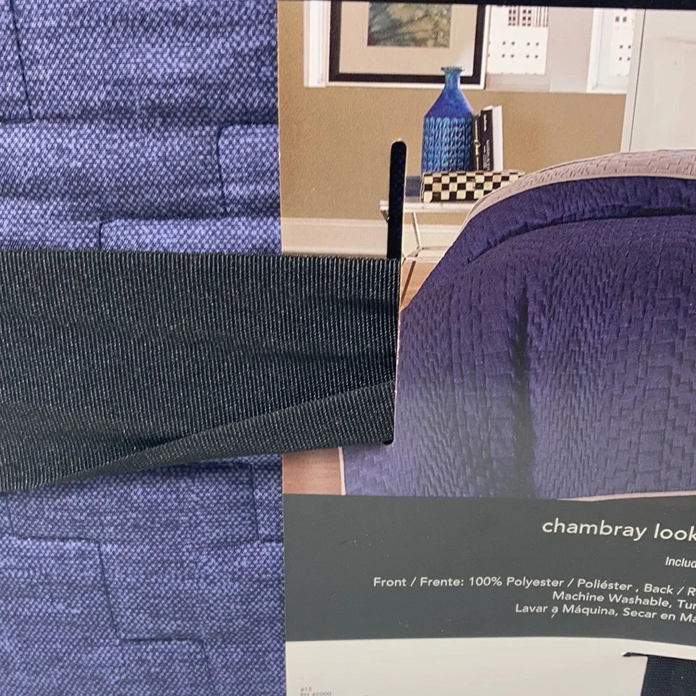 Attention Reversible Quilt King Blue Gray Chambray Look Geometric Quilting NWT